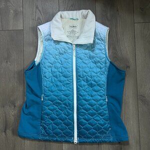 L.L. Bean Ombré Blue Quilted Zipper Puffer Vest Size Womens Large Winter Warm